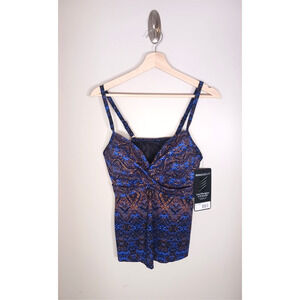 Miraclesuit Thebes Allura Tankini Top Blue Women's Size 14‎ NWT